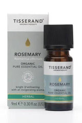 Tisserand Aromatherapy Rosemary Essential Oil 9ml bottle with packaging, promoting herbal benefits.