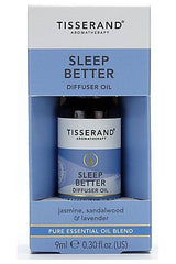 Tisserand Aromatherapy Sleep Better Diffuser Oil, 9ml, with lavender, sandalwood, and jasmine for improved relaxation and sleep.