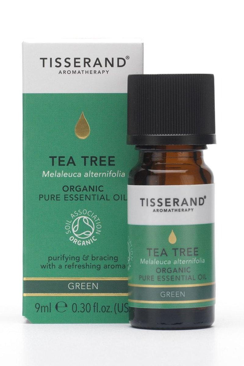 Tisserand Aromatherapy Tea Tree Essential Oil 9ml bottle and box for natural antibacterial skin health.