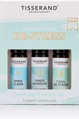 Tisserand Aromatherapy Little Box of De-Stress with 3 x 10ml roll-on essential oils for relaxation.