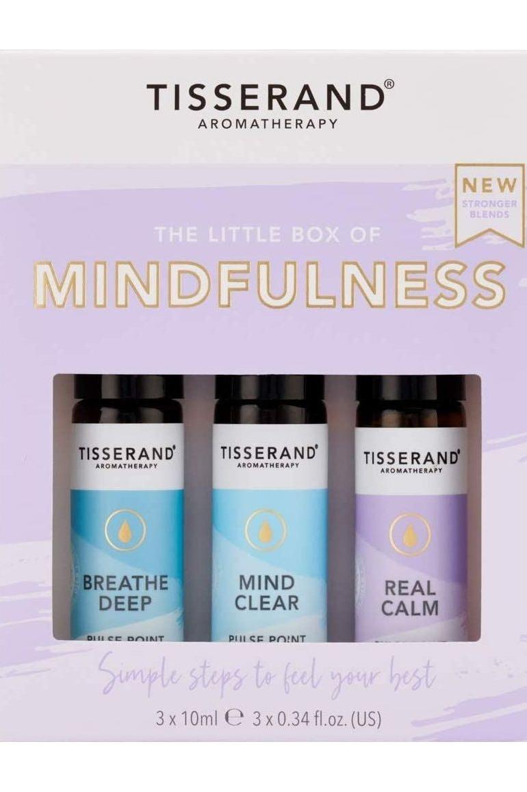 Tisserand Aromatherapy Little Box of Mindfulness, 3 x 10 ml rollerballs for natural relaxation and focus.