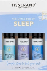 Tisserand Aromatherapy The Little Box of Sleep with three 10ml rollerballs for improved sleep quality.
