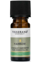 Tisserand Aromatherapy Yarrow essential oil, 9 ml, ethically harvested, known for anti-inflammatory benefits.