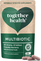 Together Multibiotic with 16 strains and 13 billion bacteria in a natural supplement pouch.