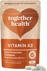 Together Health Vitamin K2 supplement from fermented chickpeas, featuring 30 easy-to-take capsules.