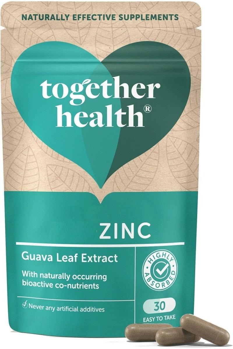Together Health Zinc supplement pouch, contains 30 capsules, promotes immune support and overall wellness.