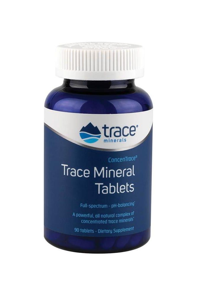 Trace Minerals ConcenTrace Trace Mineral Tablets bottle, 90 tablets, natural dietary supplement for energy support. Trace Minerals ConcenTrace Trace Mineral Tablets bottle, 90 tablets, natural dietary supplement for energy support.