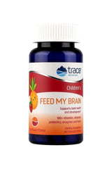 Trace Minerals Feed My Brain for kids, Fruit Punch chewables promoting brain health and academic performance.