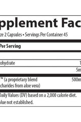 Supplement facts for Trace Minerals GlucoVera, detailing serving size and ingredients information.