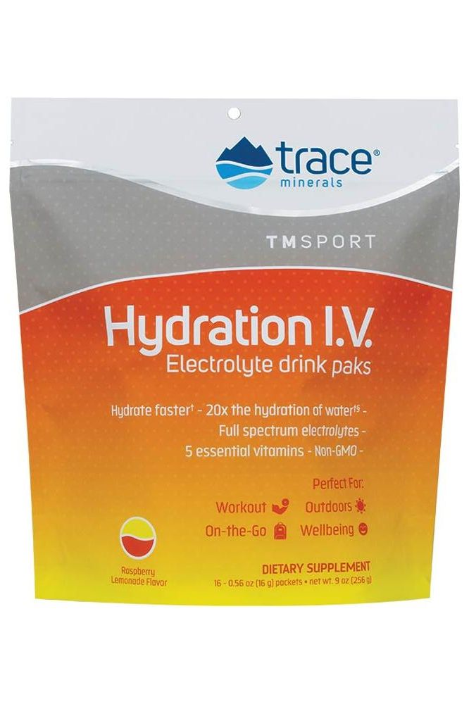 Trace Minerals Hydration I.V. Electrolyte Drink Paks, 16 packs, healthy hydration, low sugar, essential vitamins.