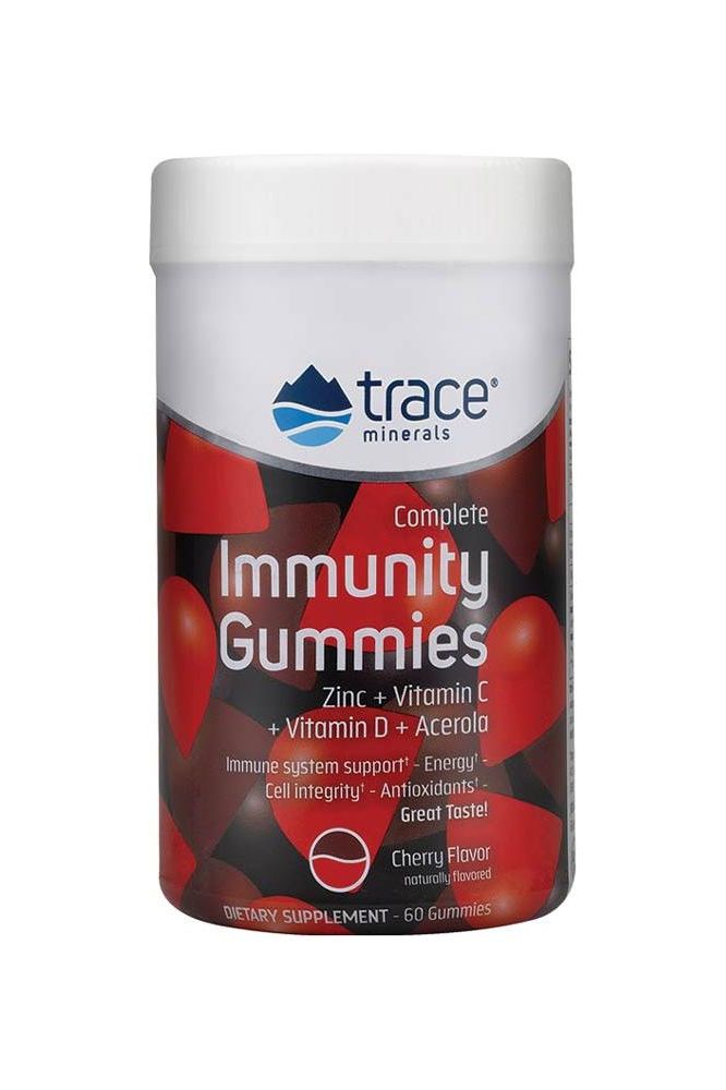 Trace Minerals Immunity Gummies with Zinc, Vitamin C, D and Acerola, 60 Cherry-flavored gummies for immune support. Trace Minerals Immunity Gummies with Zinc, Vitamin C, D and Acerola, 60 Cherry-flavored gummies for immune support.