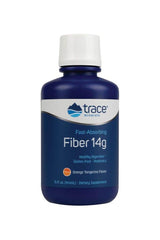 Trace Minerals Liquid Fiber 14g 144ml bottle for digestion and weight loss in orange tangerine flavor.