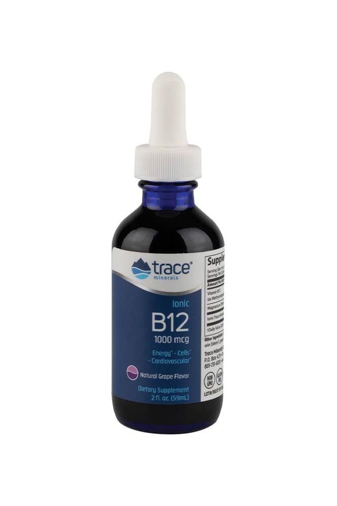 Trace Minerals Liquid Ionic B12 1000 mcg 59 ml bottle with dropper for healthy metabolism and nerve function.