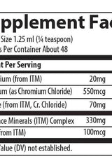 Supplement facts for Trace Minerals Liquid Ionic Chromium showing serving size and nutrient content.