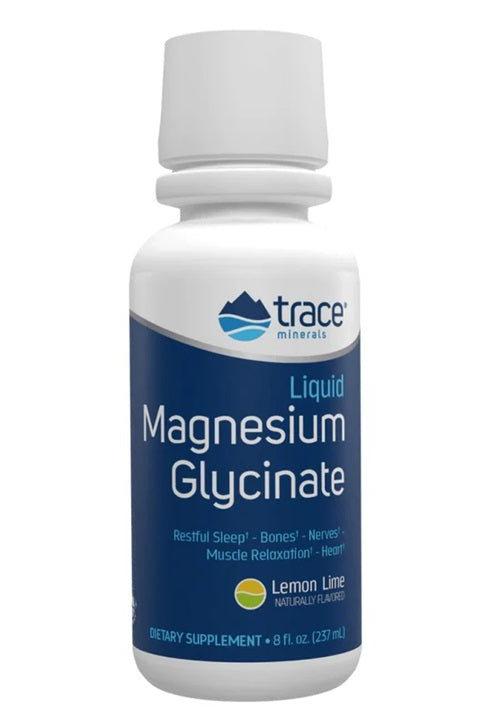 Trace Minerals Liquid Magnesium Glycinate supplement for restful sleep, muscle relaxation, and heart support.