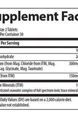 Supplement facts for Trace Minerals Magnesium Tablets, detailing serving size and mineral content.