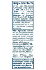 Supplement facts label for Trace Minerals Max-Hydrate Endurance effervescent tablets, detailing ingredients and nutritional information.