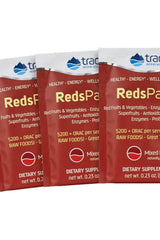 Trace Minerals Reds Pak dietary supplement packets with red fruits, vegetables, enzymes, and antioxidants.
