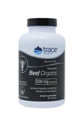Trace Minerals TMAncestral Beef Organs supplement bottle, 180 capsules, rich in essential nutrients.