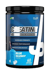 Trained by JP Creatine monohydrate in Blue Slushy flavor for enhanced strength and endurance, 60 servings.