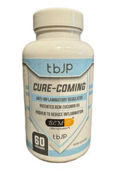 Trained by JP Cure-Coming supplement bottle with anti-inflammatory properties and 60 capsules.