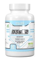 Trained by JP D3 & K2 supplement bottle with 60 vegan capsules for improved bone health and immune support.