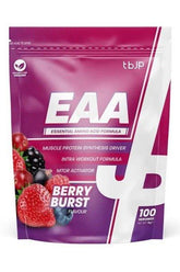 Trained by JP EAA essential amino acid formula in berry burst flavor, supports muscle growth and recovery.