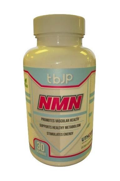 Trained by JP NMN supplement bottle promoting vascular health and metabolism, 30 servings.