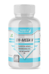 Trained by JP Oh-Mega V softgels in a bottle, providing Omega 3, 6, and 9 for heart and brain health support.