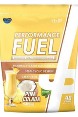 Trained by JP Performance Fuel in Pina Colada flavor, featuring cyclic dextrin and electrolytes for optimal hydration.