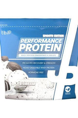 Trained by JP Performance Protein in Cookies and Cream flavor, 2kg pack with 66 servings for muscle recovery and strength.