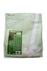 Trained by JP SuperFood Greens chocolate flavor package with nutrition facts and ingredients list.