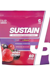 Trained by JP Sustain intra-training carbohydrate powder for athletes, Berry Burst flavor, 60 servings, enhanced hydration and recovery.
