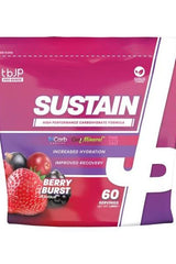 Trained by JP Sustain intra-training carbohydrate powder for athletes, Berry Burst flavor, 60 servings, enhanced hydration and recovery.