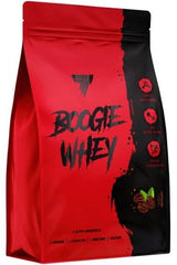 Trec Nutrition Boogie Whey protein powder bag designed for muscle growth and recovery, highlighting performance benefits.
