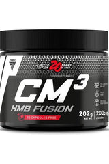 Trec Nutrition CM3 HMB Fusion supplement jar, 202g, features 20 free capsules, supports physical performance.