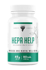 Trec Nutrition Hepa Help supplement bottle with schisandra fruit extract for physical and mental well-being, 90 tablets.