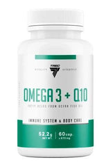 Trec Nutrition Omega 3 + Q10 bottle, supports heart health and cognitive function, 60 capsules, 52.2g.