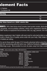 Supplement facts for Universal Nutrition 100% Beef Aminos showing amino acid content and serving details.