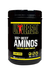 Universal Nutrition 100% Beef Aminos supplement bottle for muscle growth and amino acid support.