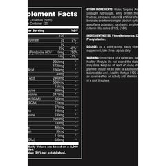Supplement facts for Universal Nutrition Amino Liquid, highlighting amino acids and dosage information.