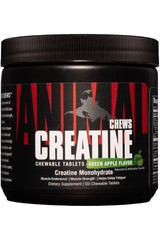 Universal Nutrition Animal Creatine Chews in green apple flavor, chewable tablets for muscle endurance and strength.