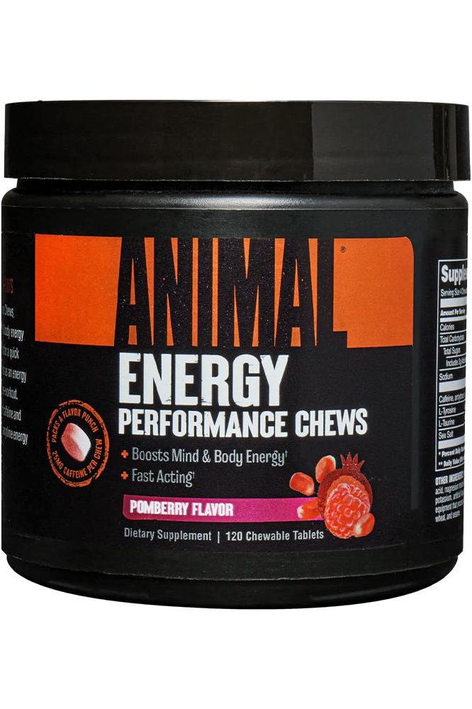 Animal Energy Performance Chews in Pomberry flavor, boosts mind and body energy with 120 chewable tablets.