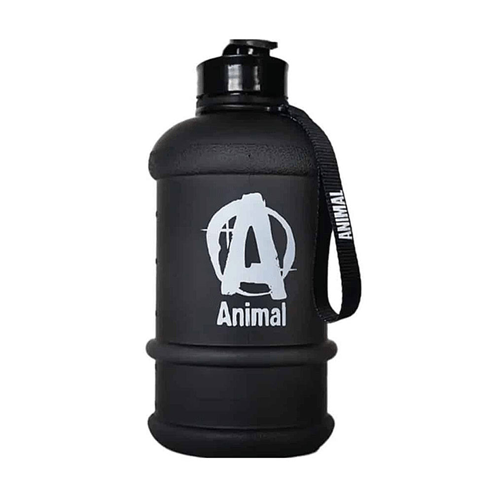 Universal Nutrition Animal Water Bottle 1.3L in black with handle, designed for athletes and active individuals.