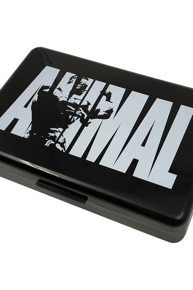 Universal Nutrition Animal Pill Case in black, featuring bold 'ANIMAL' graphic, designed for organizing your pills. Universal Nutrition Animal Pill Case in black, featuring bold 'ANIMAL' graphic, designed for organizing your pills.