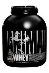 Universal Nutrition Animal Whey protein powder for muscle gain and recovery, high-quality whey isolate in a black container.