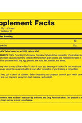 Supplement facts for Universal Nutrition Carbo Plus, listing ingredients and nutritional information.