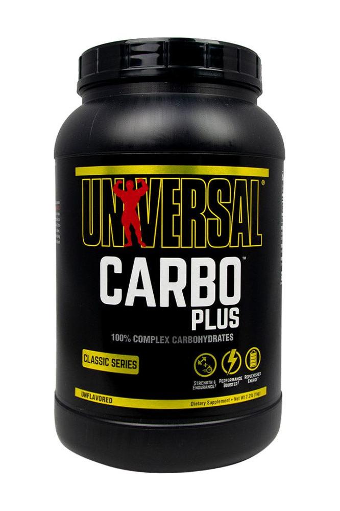 Universal Nutrition Carbo Plus unflavored supplement container, rich in complex carbohydrates, 997g.
