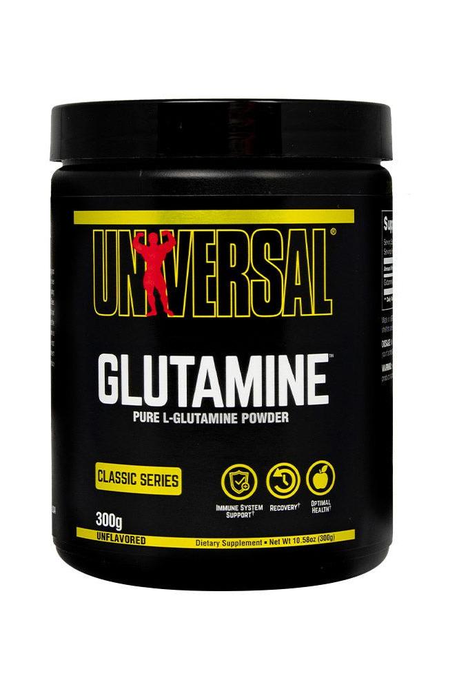 Universal Nutrition Glutamine 300g pure L-glutamine powder for recovery and digestive health, unflavored classic series.