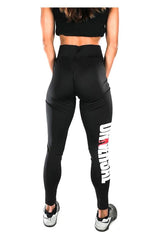 Universal Nutrition ladies yoga pants in black, showcasing a stylish design and perfect fit for yoga and workouts.